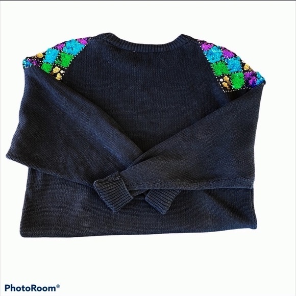 BONNIE EVANS Vintage 80’s Black Sequin Sweater Size M - Picture 7 of 8